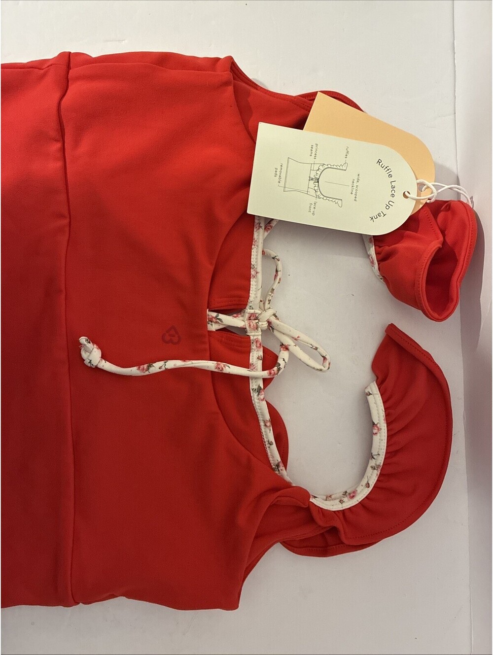 Blogilates Ruffle Lace Up Tank Red Size M - Picture 4 of 5